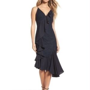 C/Meo Collective Phase navy ruffle midi dress